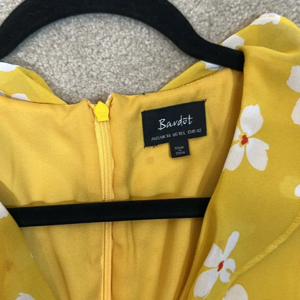 Bardot Abstract Daisy Mini Yellow Floral Ruffle Spring Tiered Dress Women 10